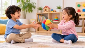 Playful Ball Toss in a Cozy Playroom 4